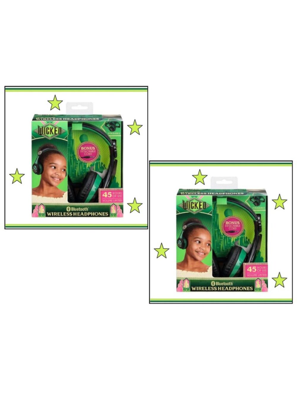 2 brand new Wicked BLACK + GREEN Elphaba Bluetooth Wireless Headphones Headsets